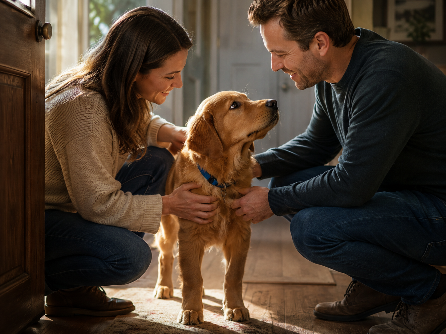 When they first met, Lucky was gently welcomed home by the family