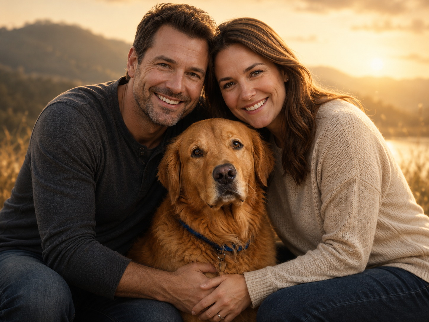 Lucky and the family in their final photograph together at sunset